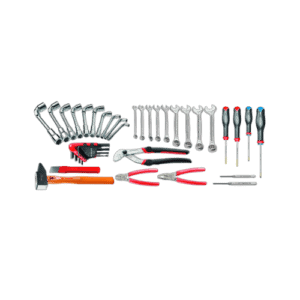 Set of 39 industrial maintenance tools including wrenches, screwdrivers, pliers, and hex keys for professional repairs.