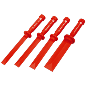 Set of four red plastic multi-use tools from Facom, designed for various applications in workshops and construction.
