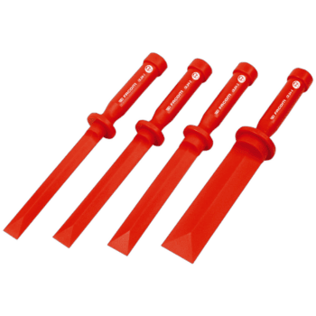 Set of four red plastic multi-use tools from Facom, designed for various applications in workshops and construction.
