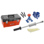 Facom paint-free dent removal kit with glue dots, pulling tools, and accessories for vehicle dent repair.