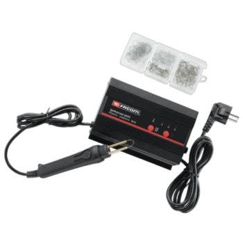 Facom corded plastic stapler CR.PS with accessories including staples and power cord, suitable for industrial or workshop use.