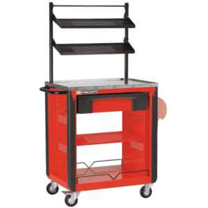 Facom surface preparation workstation CR.T3XL with multiple shelves and storage compartments, ideal for workshop organisation.