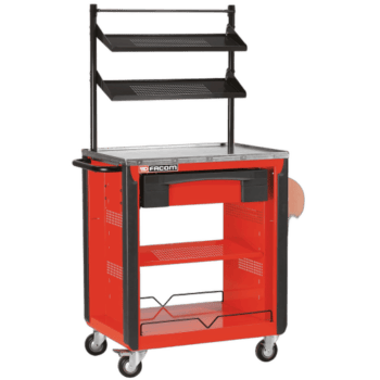 Facom surface preparation workstation CR.T3XL with multiple shelves and storage compartments, ideal for workshop organisation.