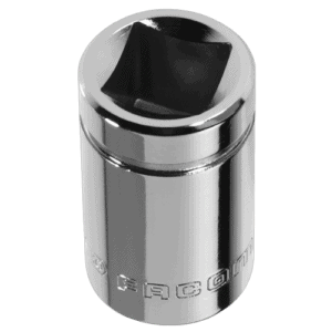 Facom 3/8 oil-drain female square bit 10 mm, chrome finish, used for automotive oil drain plug removal.