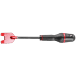 Facom D.115A trim removal tool with red plastic fork and black handle for automotive trim removal.