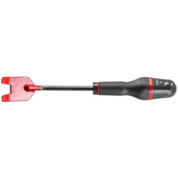 Facom D.115A trim removal tool with red plastic fork and black handle for automotive trim removal.