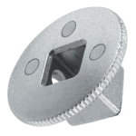 Close-up of a Facom D.169 set of 3 couplers with a square hole and circular holes, metallic finish, used in industrial or mechanical applications.