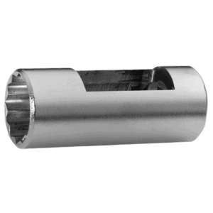 Close-up of a silver 1/2 square drive diesel injector socket for automotive repair.