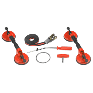 Facom windshield replacement kit D.28B with suction cups, tools, and accessories for automotive glass installation.