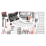 Comprehensive 147-piece industrial maintenance tool set with screwdrivers, wrenches, pliers, and sockets for professional repairs.