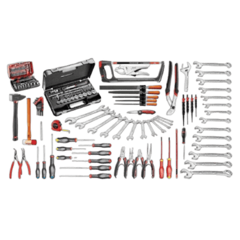Comprehensive 147-piece industrial maintenance tool set with screwdrivers, wrenches, pliers, and sockets for professional repairs.