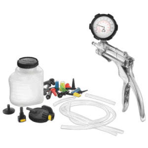 Facom manual pressure and vacuum pump kit with gauge, hoses, and accessories for automotive diagnostics and repairs.