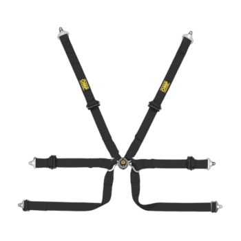 Grand Prix Racewear racing harness with five adjustable straps and metal buckles for motorsport safety.