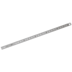 Stainless steel ruler with dual-sided measurement markings for precise measurements in engineering and technical tasks.