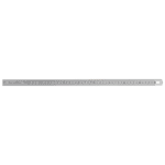 Stainless steel ruler with dual-sided measurement markings for precise measurements.