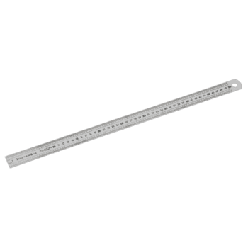 Stainless steel semi-rigid short ruler with dual-sided measurement markings for precise measurements.