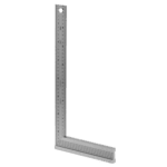 Stainless steel L-shaped square ruler for precise measurements and marking in metalworking and carpentry.
