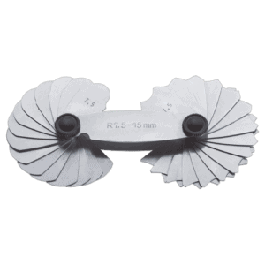 Facom DELA radius gauges for precise measurement of radii from 7.5 to 15mm, featuring adjustable blades and ergonomic design.