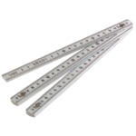 Three metal rulers with measurement markings, used for precise measurements in engineering or construction.