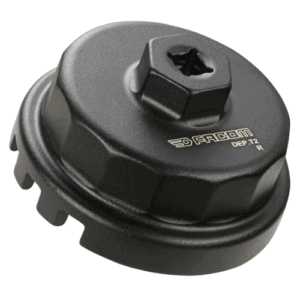 Facom oil filter cap wrench for Toyota 4, 6, and 8-cylinder engines, durable black plastic tool for easy oil filter removal.
