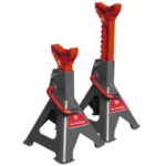 Facom 3-ton axle stands with adjustable height and sturdy construction for vehicle maintenance and repair.