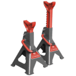 Facom 6-ton axle stands with adjustable height and sturdy construction for vehicle maintenance and repair.