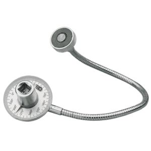Facom DM angular tightening gauge with flexible arm and dial indicator for precise torque measurement.