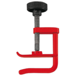 Facom screw-type hose clamp with adjustable screw mechanism and red handle for secure pipe fastening.