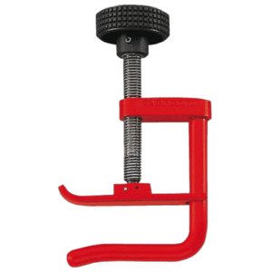 Facom screw-type hose clamp with adjustable screw mechanism and red handle for secure pipe fastening.