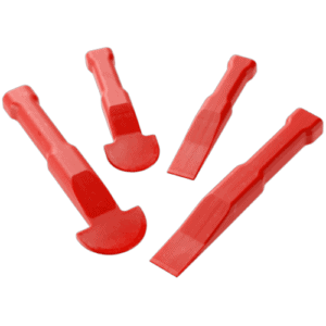 Set of red plastic pry tools for separating casings in electronic or mechanical repairs.