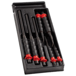 Set of Facom drift punches and chisels in a black plastic case, designed for precision metalworking and automotive tasks.