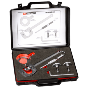 Facom FIAT timing kit for diesel engines, including tools and components for engine timing maintenance.