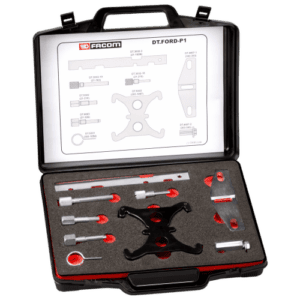 Facom Ford timing kit for petrol engines DT.FORD-P1 with various tools in a black case.