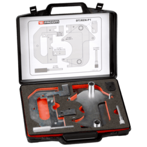 Facom Renault timing kit for petrol engines DT.REN-P1 in a black case with foam insert and tools.