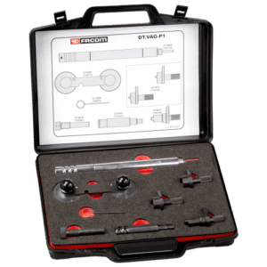 Facom VAG timing kit for petrol engines, including tools and components for engine timing adjustment.