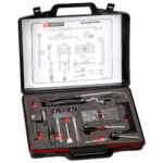 Facom VAG timing kit for petrol engines, including tools for engine timing and maintenance, displayed in a black case with foam inserts.