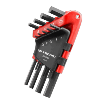 Facom set of 9 hexagon keys in a compact wallet for precise tightening and loosening tasks.