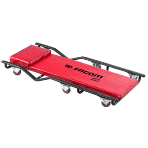 Facom inspection creeper DTS.1B with red cushioned surface and black frame for vehicle inspection and repair.
