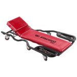 Facom heavy-duty inspection creeper with red padded surface and black frame, designed for automotive inspection and repair.