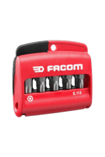 Facom E.113 screwdriver set with multiple bits in a red and black plastic case, ideal for precision work and professional use.