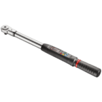 Electronic torque wrench with digital display and ratchet head, ideal for precision automotive and mechanical work.
