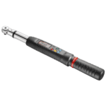 Electronic torque wrench with digital display and ratchet mechanism for precise tightening in automotive and industrial applications.