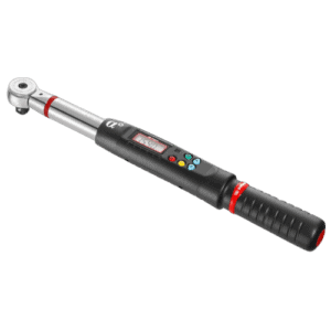 Electronic torque and angle wrench with digital display and ratchet head, ideal for precision tightening in automotive and mechanical work.