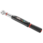 Electronic torque and angle wrench with digital display and ratchet head, ideal for precise tightening in automotive and mechanical applications.