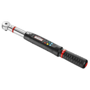 Electronic torque and angle wrench with digital display and ratchet head, ideal for precise tightening in automotive and mechanical applications.