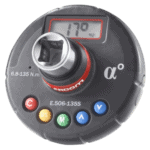 Close-up of Facom E.506-135S electronic torque and angle adapter with digital display showing 17.9 Nm.
