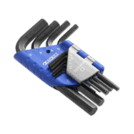Set of nine Facom short hex keys in a blue holder, ideal for precise mechanical work and tool storage.