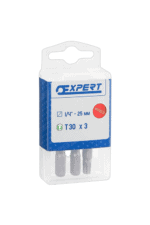 Expert T30 drill bits set for precision drilling, 1/4"-25mm, three pieces, ideal for racing and automotive applications.