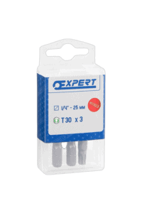 Expert T30 drill bits set for precision drilling, 1/4"-25mm, three pieces, ideal for racing and automotive applications.