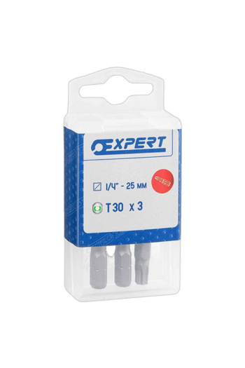 Expert T30 drill bits set for precision drilling, 1/4"-25mm, three pieces, ideal for racing and automotive applications.